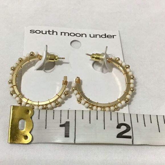 South Moon Under White Hoops Beads Pierced Earrings New With Tag - Picture 4 of 5